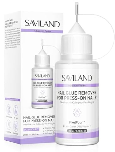 SAVILAND Rimuovi colla per Unghie per Press on Nails: Punta Ultra Fine Puntuale, Rimozione Precisa e Rapida, 20 ML con olio di Ricino e Vitamina E per Cura delle Punte Unghie & DIY