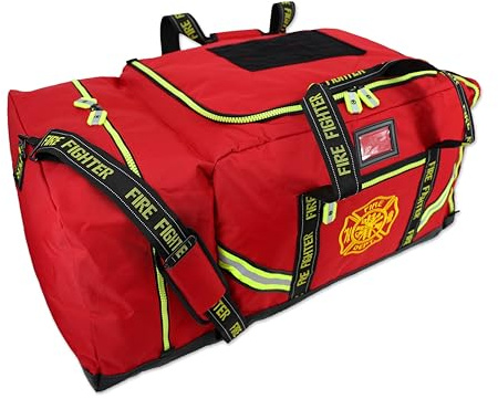 Lightning X Products Fireman Premium 3XL Firefighter Rescue Step-In Turnout Fire Gear Bag With Shoulder Strap & Helmet Pocket (Red)