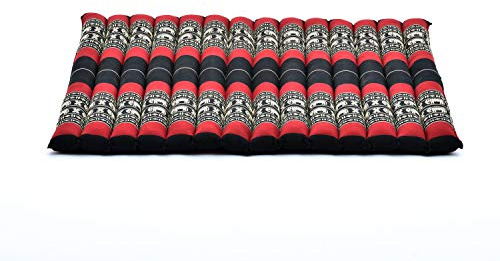 Leewadee colchoneta de meditación Zabuton – Cojín de suelo cuadrado, asiento tailandés de yoga hecho de kapok, 70 x 70 cm, Negro Rojo