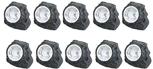 10er SET- Solar LED Gartenstrahler Selbstaufladend Aussenleuchte 'Stein'-Design Solar