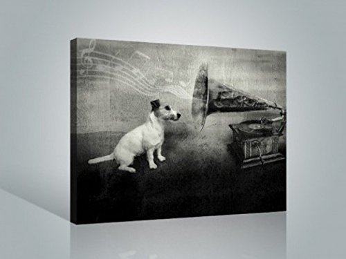 1art1 Hunde Poster His Master's Voice, Jack Russell Terrier Bilder Leinwand-Bild Auf Keilrahmen | XXL-Wandbild Poster Kunstdruck Als Leinwandbild 50x40 cm