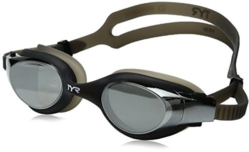 TYR Vesi Adult Swim Goggles - Low Profile Training Goggles for Men & Women, Anti Fog, UV Protection, with Quick Adjust Strap, Silver/Black