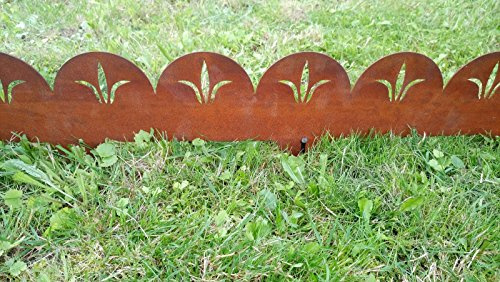 Bordo in metallo per il prato, in acciaio Corten, prearrugginito, lunghezza: 1,5 m, spessore: 2 mm, altezza: 12,5 cm, numero 05