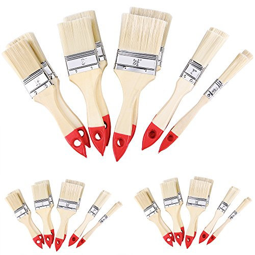 30 Stück Natur/Rot Profi Pinsel Set 5 Verschiedene Größen Malerpinsel Set für DIY Arbeiten Innen Außen