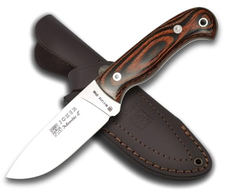 Joker Cuchillo de Caza Montés II CR58 con Mango Stamina, Hoja de 11 cm, con Funda de Cuero Color marrón, Herramienta de Pesca, Caza, Camping y Senderismo