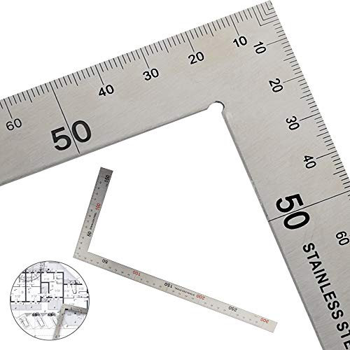 GOLRISEN Righello a L in acciaio inox, 300 mm x 150 mm, scala su entrambi i lati, righello angolare a 90 gradi, strumenti di misura quadrati con scala di misurazione in pollici e cm per falegnami