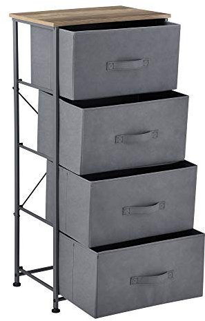 pro.tec Kommode mit 4 Schubladen Konsole 95 x 45 x 30 cm Ablage mit Aufbewahrungsboxen Nachttisch mit Vliesstoff-Schubladen Grau/Holzfarben
