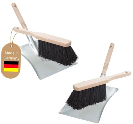 Novaliv 2X Kehrblech Set Kehrblechgarnitur Handfeger Arenga Borsten und Kehrblech Metall Silber verzinkt Kehrblechbesen zum Aufkehren Handkehrset Kehrblechset Kehrschaufel Feger und Kehrblech