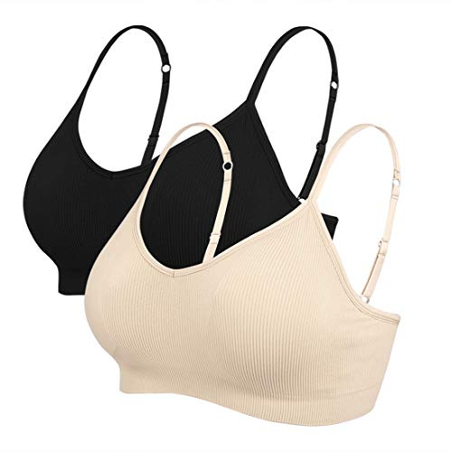 Vertvie - Reggiseno sportivo da donna, 2/3/4 pezzi, senza ferretto, imbottito senza cuciture, reggiseno a basso supporto 1 nero/colore della pelle. S
