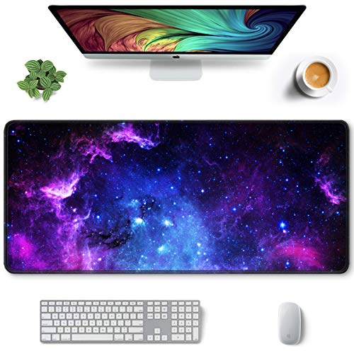 Hsurbtra Großes Mauspad, 900 x 400 mm, Gaming-Matte mit vernähtem Rand, XXL, erweitertes wasserdichtes Computertastatur-Mauspad, Laptop-Schreibtischunterlage, rutschfeste Gummibasis,Galaxis
