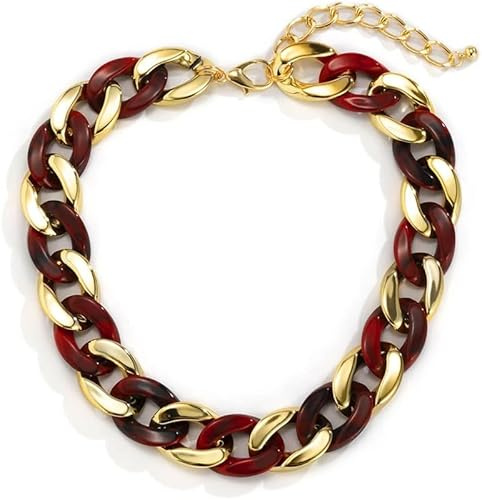 FDEETY Collier Chaîne Maillons Acétate Résine Bijou Statement Ras Du Cou Chunky Accessoire Femme Ajustable Élégant