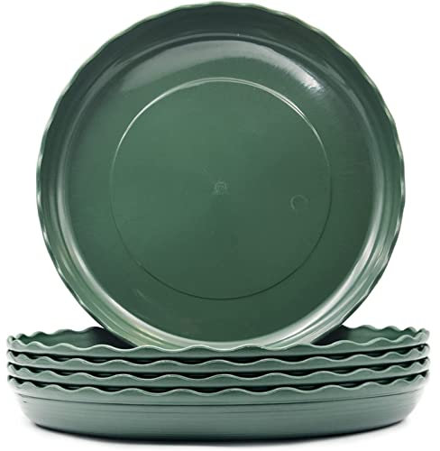 Pubiao 5 Pack Plant Saucers Durable Plastic Plant Pots Thicker Garden Flower Pot Sturdy Round Plant Drip Tray with Laciness for ​Indoor Outdoor Garden Flowerpot (25 cm)