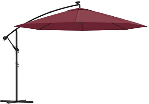 vidaXL Frihängande trädgårdsparasoll med LEDs och vinröd 350 cm