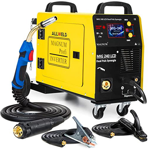 Magnum MIG 240 Doppelpuls - Vollsynergisches MIG MAG Schutzgasschweißgerät mit 4 Rollen Drahtvorschub - für MMA, WIG und Punkt-Schweißen - LCD-Bedienfeld - Set:Solo