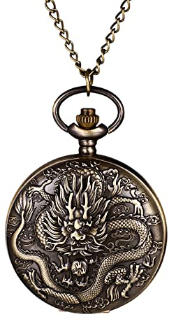 JewelryWe Montre Gousset Homme Et Femme Rétro,Montre de Poche à Quartz Vintage avec Relief,Collier Montre Fantaisie pour Pansement,Costume,Cadeau pour Homme et Femme