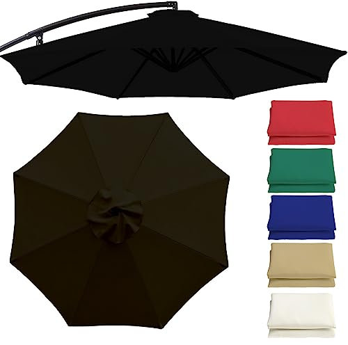 Plerile Toile De Rechange pour Parasol De 6 Baleines/8 Baleines, 2m/2,7m/3.0m Tissu De Remplacement pour Parasol, Auvent De Rechange pour Parasol Déporté(Couleur:Noir,Taille:300cm 8-Ribs)
