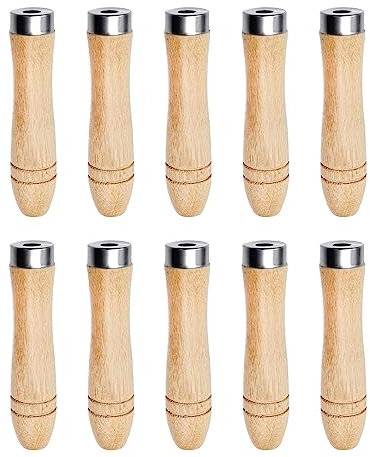 Gelishan 10Pcs Safety Wooden File Handle for Replacement Durable File Cutting Handle Craft with Strong Metal Collars File Handle for Woodworking Carpenter Tool Maintenance