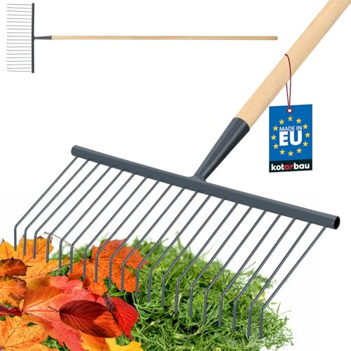 KOTARBAU® Laubfeger Gartenrechen aus Draht 420 mm mit Holzstiel 150 cm Rechen aus Stahl Fächerbesen zum Fegen von Laub Gras Gartenharke Gartenrechen Gartengeräte Gartenwerkzeug