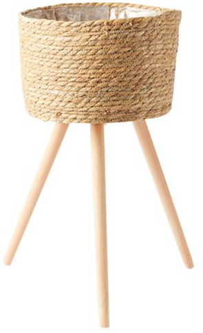 SUPVOX Pot De Fleurs Bois avec Support Tressé Base pour Jardinière Panier à Plantes pour Intérieur Et Extérieur