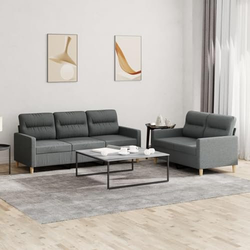 ZEYUAN 2-TLG. Sofagarnitur mit Kissen Dunkelgrau Stoff, Sofa Mit Relaxfunktion, Couchgarnitur, Wohnzimmer Sofa, Couch, Sofa Set 3201601