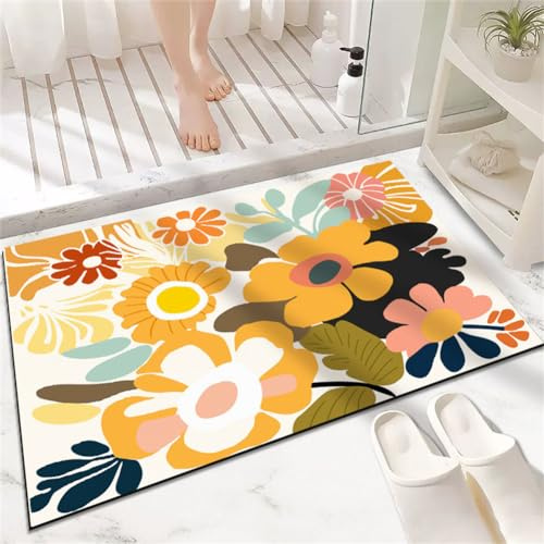 Fooyho Badematte Rutschfester Badezimmerteppich Groß Absorbierender Badteppich 100x150cm Schnelltrocknende Badematte Stein Bath Mat, Saugfähig Badvorleger rutschfest Waschbar Duschvorleger Bunt
