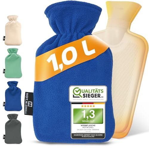 HOT.N.CHILL® Premium Wärmflasche mit Bezug I 1.0L I Extra weich & kuschelig I Kleine Wärmeflasche aus Naturkautschuk auslaufsicher & getestet I Hot Water Bottle I Bettflasche für Erwachsene & Kinder
