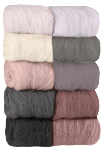 YESTARTDS Wolle Roving 10 Farben für 10 Gramm Wolle Roving Faser Filzwolle DIY Kit Cardata Wollfilzen Nadelfilzen Handspinnen DIY Projekte für Anfänger