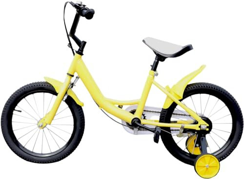 HINOPY 16 Zoll Kinder Fahrrad, Unisex Kinderfahrrad, Kohlenstoffstahllegierung Kinderrad mit Abnehmbare Stützräder - Höhenverstellbar Sattel für Jungen Mädchen ab 5-8 Jahre (Gelb)