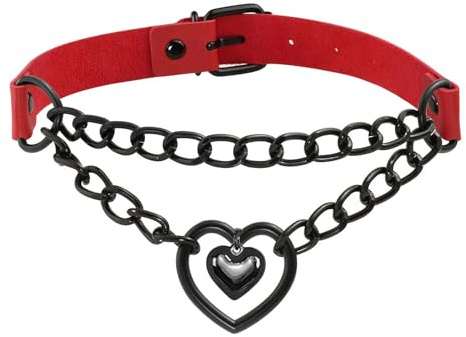 Eigso Punk Gothic Halsband Ketten Herz PU Leder Legierung mit Verschluss Halskette für Damen Herren