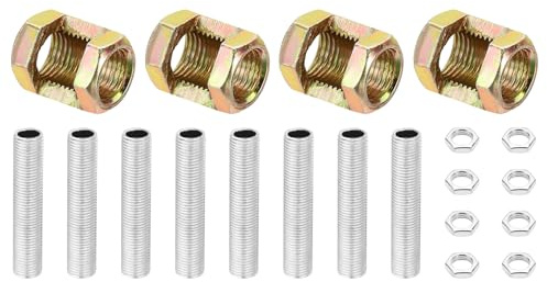 PATIKIL M10 Feingewinde Lampenrohr Reparaturteile Set, 4 Stück M10×20 Metall Sechskantmutter mit Gewinde-Rohr und Sechskantmutter für Verlängerungsstangen von Lampen