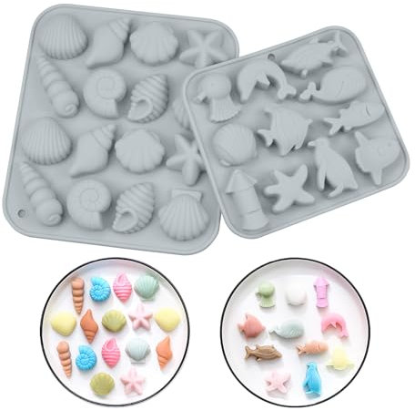 duisoad 2 Piezas Molde Bombones Silicona Pescado de Mar Moldes Bombones Silicona Animales Molde para Bombones de Silicon para Pasteles, Chocolate, Dulces, Galletas