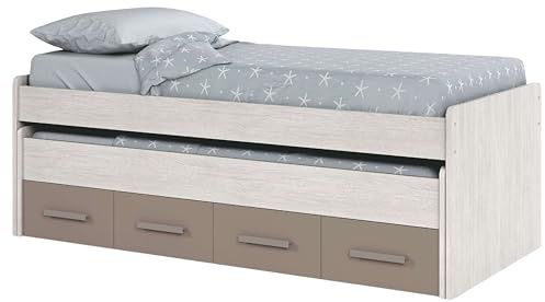 Miroytengo Cama Nido Doble Juvenil Cama con Cajones Color Blanco Alpes y Marrón Basalto Melamina 190x90 cm