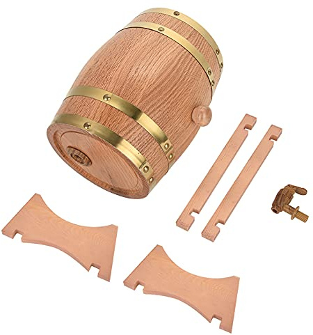 KIMISS Barril de Vino Vintage de Madera de Roble de 5 litros, Ideal para Almacenar Cerveza, Whisky, Ron, Oporto y Más, Barril de Roble Hecho a Mano, Elementos Esenciales para el