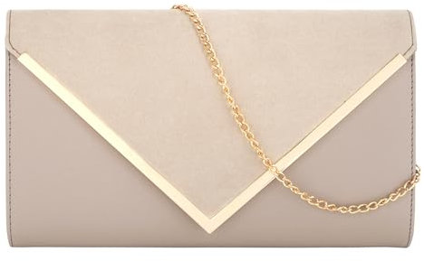 MEGAUK Damen Clutch Samt Abendtasche Elegante Handtasche Envelope Tasche Unterarmtasche mit Kette für Hochzeit Wedding Prom Party, Khaki