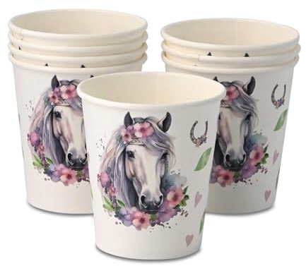 ECOFIESTA 96x gobelets en carton pour anniversaire d'enfant 200 ml cheval - décoration fete sans plastique et recyclable - tasse café jetable