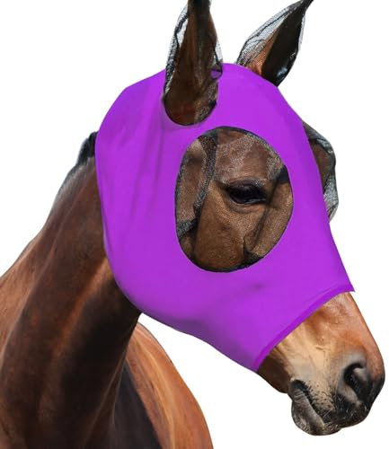 Darryy Mascara contra Moscas, Mascara contra Moscas Caballo, Elastico Proteccion contra Moscas, Mascara contra Moscas Caballo Proteccion UV (púrpura, M)