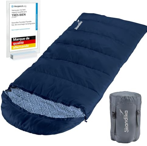 Skandika Dundee Junior - Saco Dormir para niños - 175 x 70 cm - Funda compresió - Forro de Franela de algodón (Azul Marino)