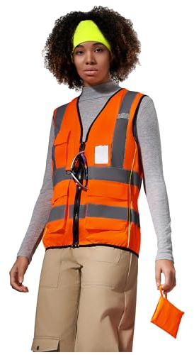 AYKRM Arbeitsweste Warnweste Damen Sicherheitsweste Laufweste mit Reißverschluss und Taschen