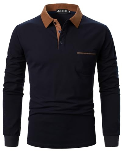 AIOIDI Polo Shirts for Men Adults Long Sleeves Cotton Tops Golf T-Shirts with Real Pocket