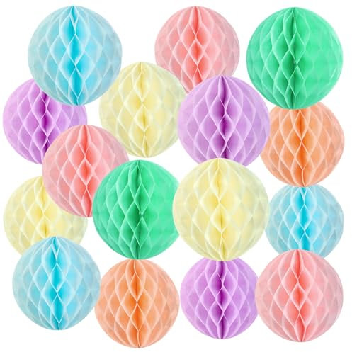 SUNBEAUTY Pastel Soft Honeycomb Decorations Macarons Paper Pom Poms Party Decorations Hanging Paper Pom Poms Honeycomb Balls for Birthday Valentines Wedding Outdoor Decorations