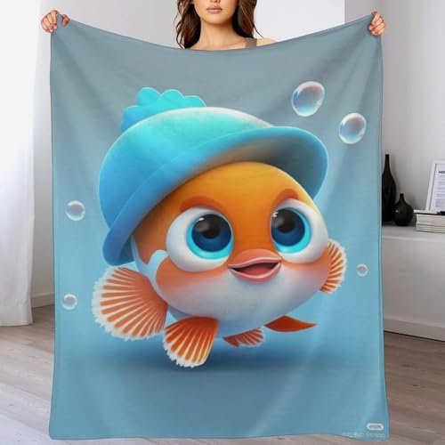 AAPZY Fisch Blanket Weiche Flannel Fleece Decke Für Kinder Und Erwachsener, Vier Jahreszeiten Wohndecke Für Bett/Couch （130×180cm）