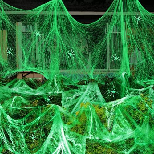 Gefälschtes Spinnennetz, Halloween-Dekorationen für den Außenbereich | Dehnbares künstliches Spinnennetz, Halloween-Leuchtdekor | Weißes, gedehntes, leuchtendes, künstliches Spinnennetz mit 60 künstli