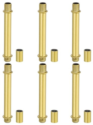 PATIKIL Kit De Tiges Droites Pour Lampes, 6 Ensembles M10 En Acier Carbone 70mm (2.76) De Longueur Avec Écrous De Raccordement Et Manchon Connecteur Pour Lampes De Table Lustres, Ton Or