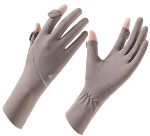 Chenflying Damen UV-Sonnenschutz-Handschuhe, Vollfinger-Touchscreen-Handschuhe, rutschfest, Sommer, Outdoor, Fahren, Radfahren (Braun, Einheitsgröße)