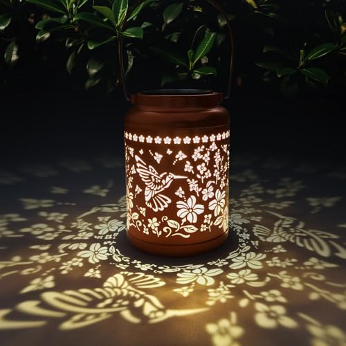 iafand Designs Elegant Waterproof Hanging Solar Lanterns ,Perfect Outdoor Decor for Garden,Patio,Pathway,Yard, Ideal Birthday, Christmas,Thanksgiving Gifts for Women,Mom and Grandma (Hummingbird)