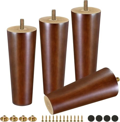 Qodiacl 4 Stück Möbelfüße Holz 15cm Holzfüße für Möbel Eichenholz Schrankfüße Sofafüße Möbelbeine Rund Holzbeine für Couchtisch Bett Kommode Stuhl Couch Tisch Schrank Sofa Beine, Walnuss