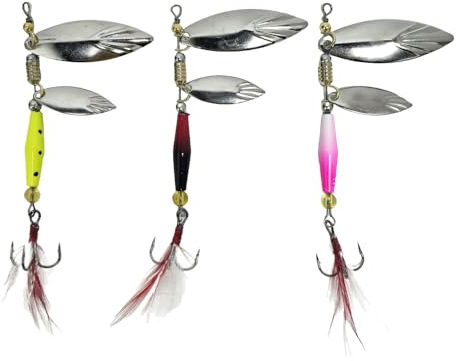 3 Pack Fishing Spinner Flying Lure Salmon Sea Trout Pike C 9g Bullet Yellow Black Pink Dual Blade And Silver Double Spoon Fetaher Tail Bucktail Bright Saltwater Freshwater Mackerel Pollock Bass