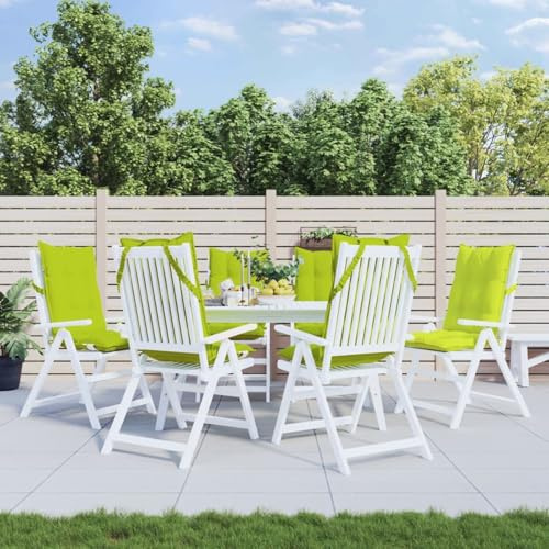 Fasba Hochlehner Auflagen, Gartenstuhlauflagen mit Bänder, Sitzauflagen Polster für Gartenmöbel, Polsterauflagen für Gartenstuhl, 6 STK. Knallgrün Oxford-Gewebe