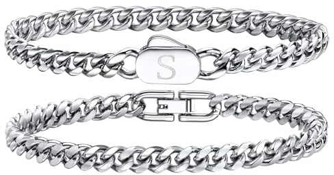 YADOCA Armband män med bokstäver rostfritt stål pansarkedja silver armband för män gravyr A-Z personlig årsdag fars dag födelsedagspresent för män pappa vän son pojke