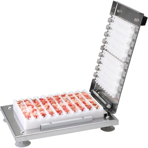 Machine à brochettes manuelle en acier inoxydable pour brochettes de viande, fruits, légumes – 100 brochettes en 5 minutes, convient pour brochettes en bambou/fer jusqu'à 35 cm
